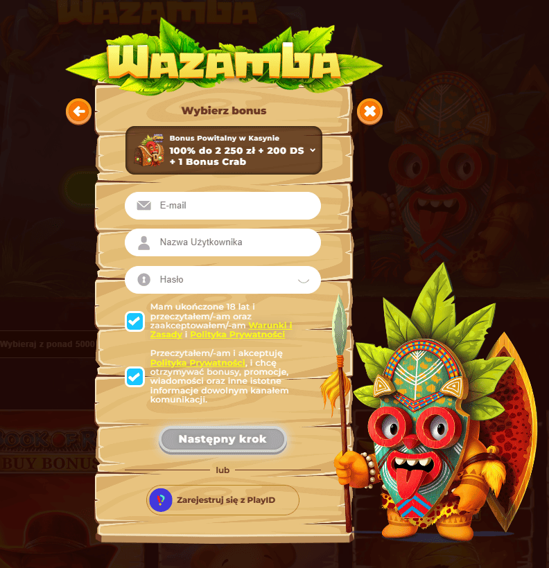 Proces rejestracji w Wazamba Casino